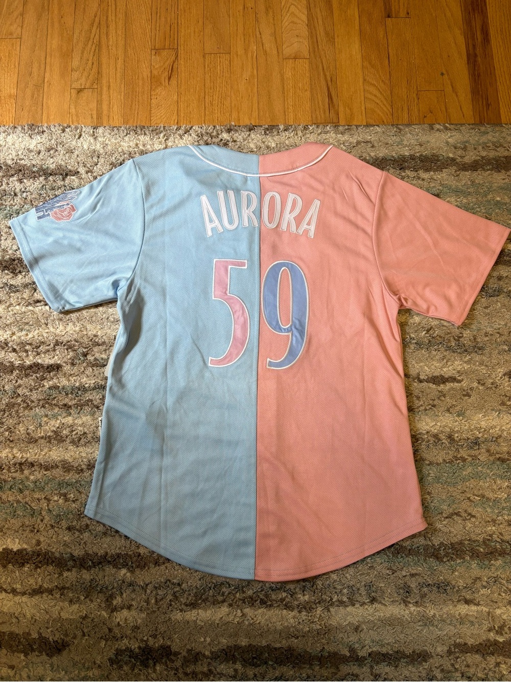 Disneyland Two-Tone Pink & Light Blue Button-Front Shirt - baseball jersey style - Picture 2 of 5